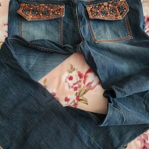 No Boundaries Blue Flare Jeans with Embroidered Pockets